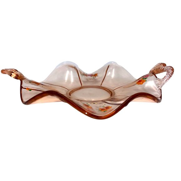 Fenton Candy Dishes 2 Items Dolphin Handles 1930s Pink Depression Cut Glass Hand - Picture 9 of 16